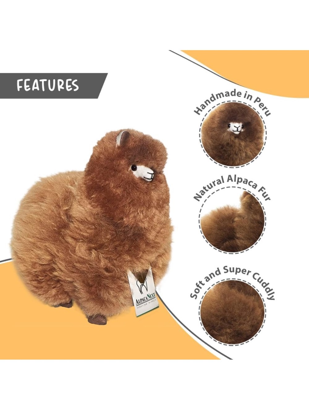 Alpaca Stuffed Animal Crafted in Fluffy Luxury Wool – Hypoallergenic Walnut - Picture 4 of 6